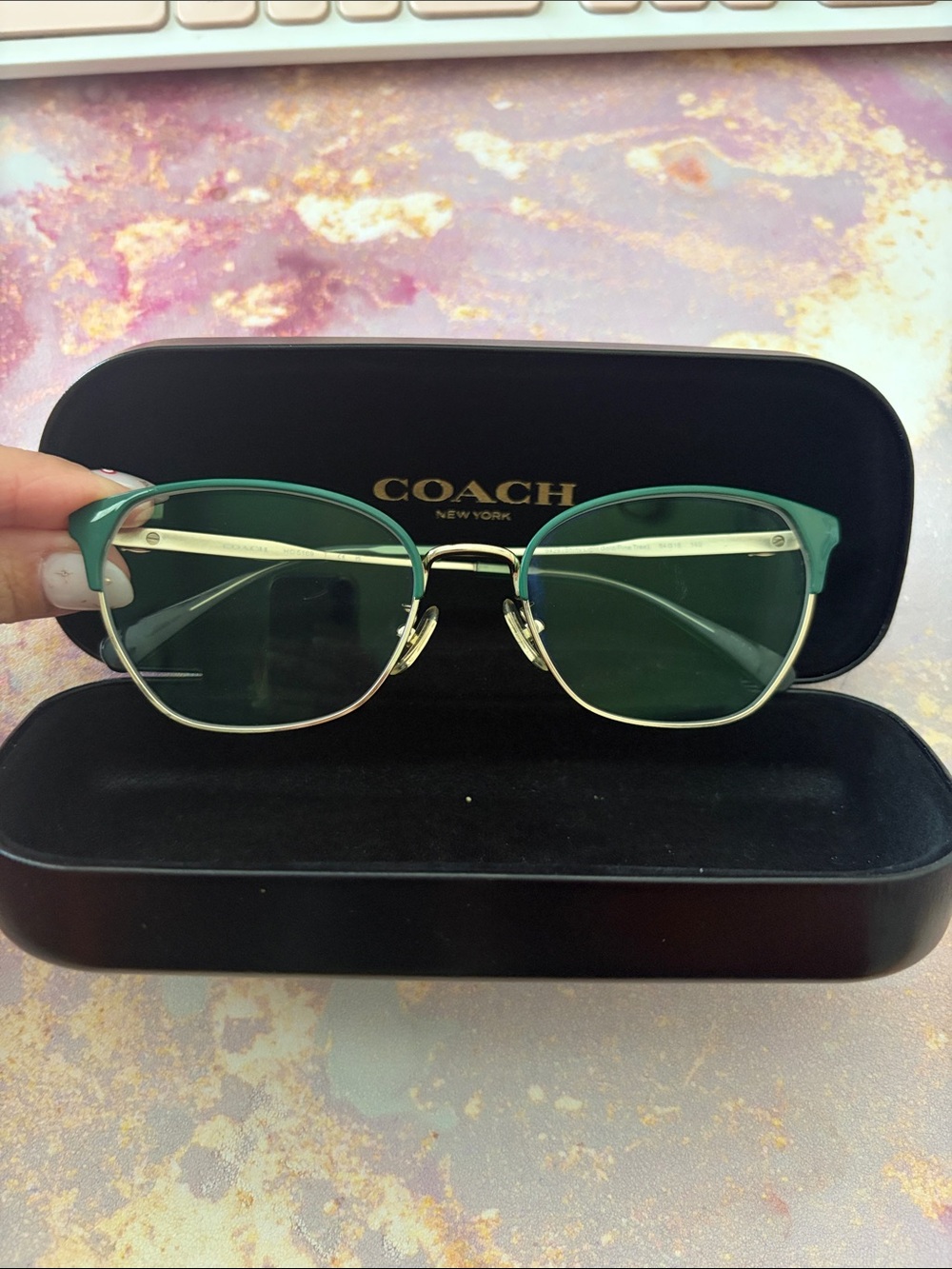 COACH Green and Gold Metal Rim Sunglasses
